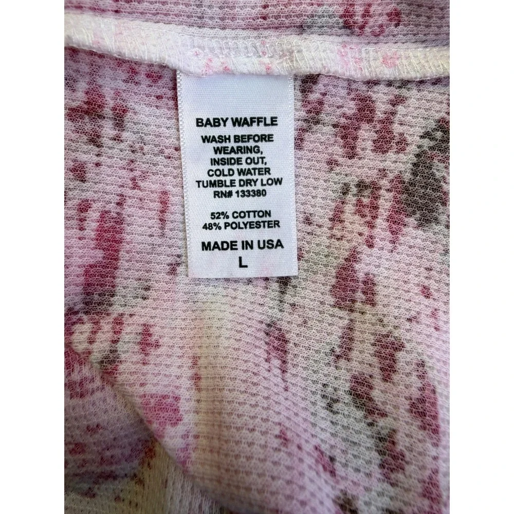 Whimsy Rose Pink Floral Knit Top Waffle Large Botanical Long Sleeve Cottagecore - Picture 10 of 13